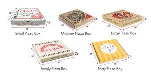 different sizes of pizza boxes