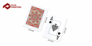 Playing card with arrow and dimensions